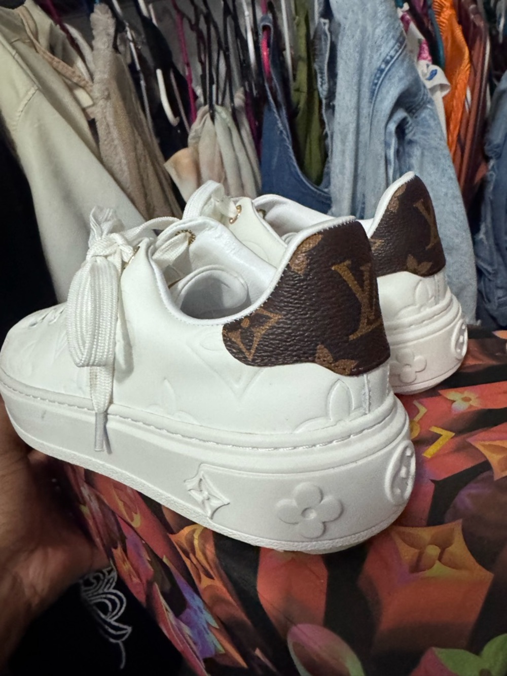 Louis Vuitton White Embossed Monogram Platform Sneakers - Picture 3 of 4